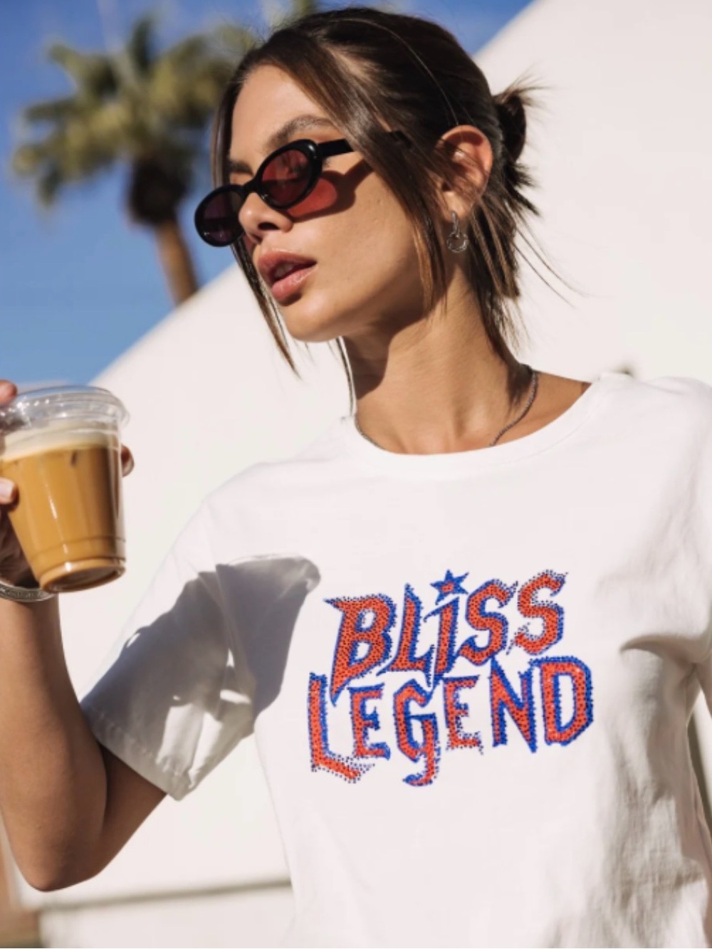 Freeman T. Porter Bliss Legend White Graphic Tee with Rhinestones- Women